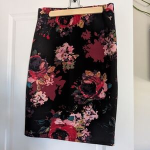 Melissa Paige Black and Red Floral Pencil Skirt